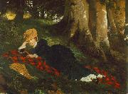 Gyula Benczur Woman Reading in a Forest oil painting